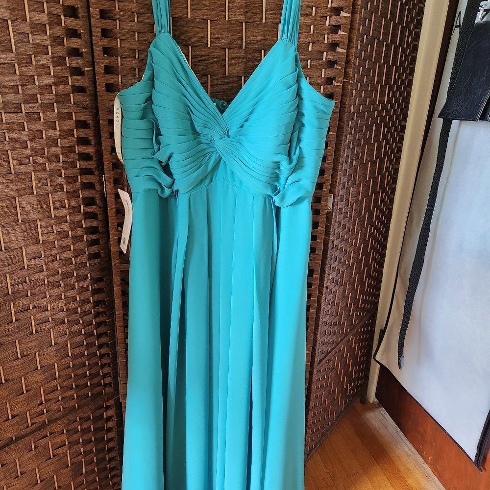 AZAZIE VICENTA A-Line Off the Shoulder Chiffon Tea-Length Dress Jade. NEVER WORN